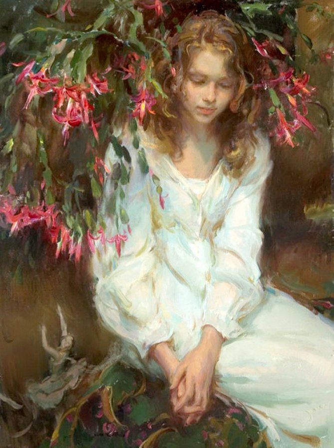 Девушка с цветами. Даниэль Герхартц - женщины, живопись, даниэль герхартц - оригинал