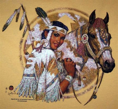 69 - индейцы, девушка, лошади - оригинал