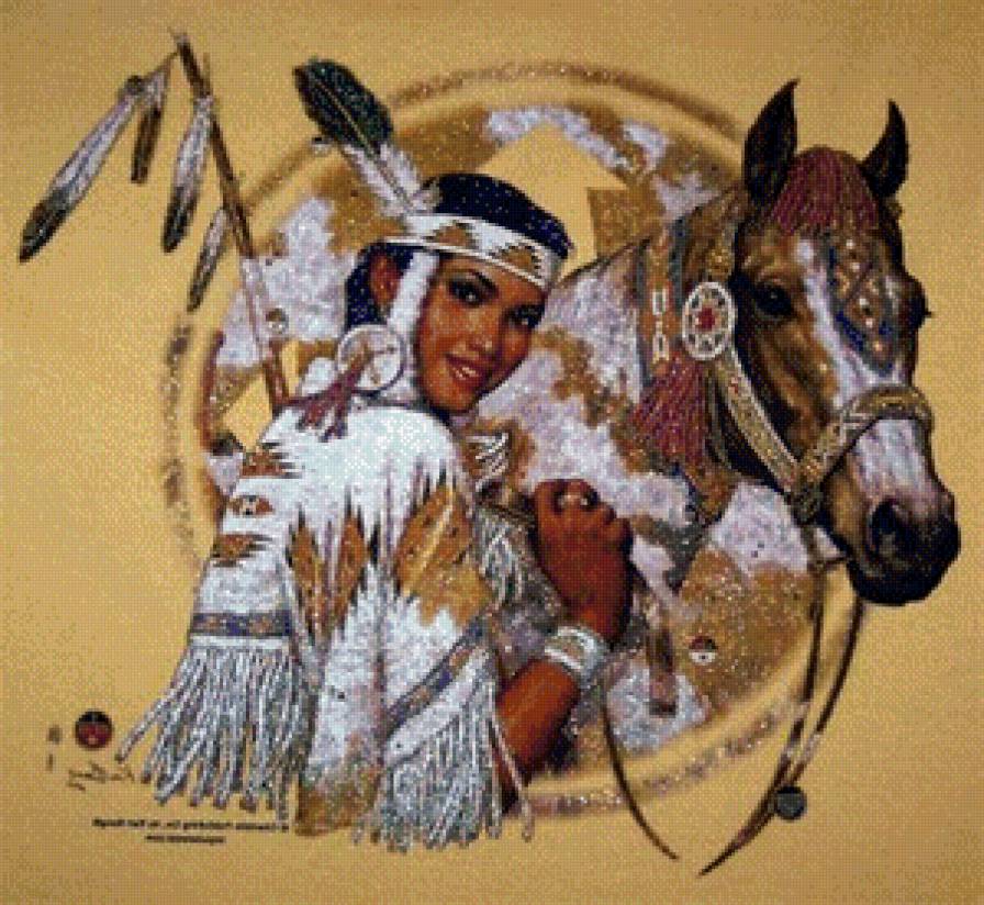 69 - девушка, индейцы, лошади - предпросмотр