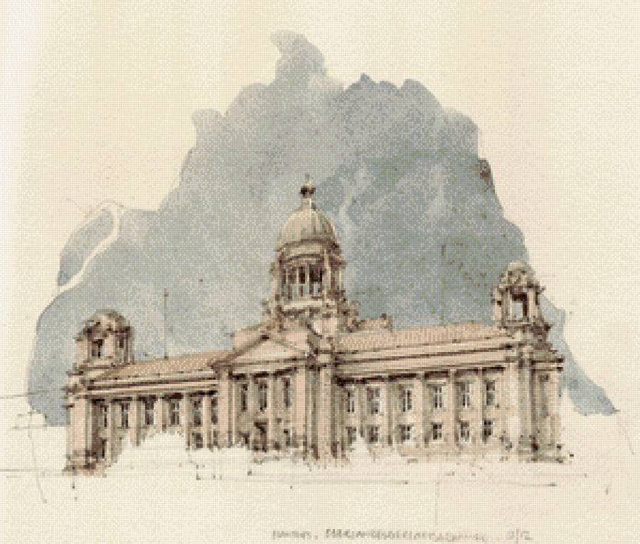 чертёж здания - акварель, живопись, чертеж, здание - предпросмотр