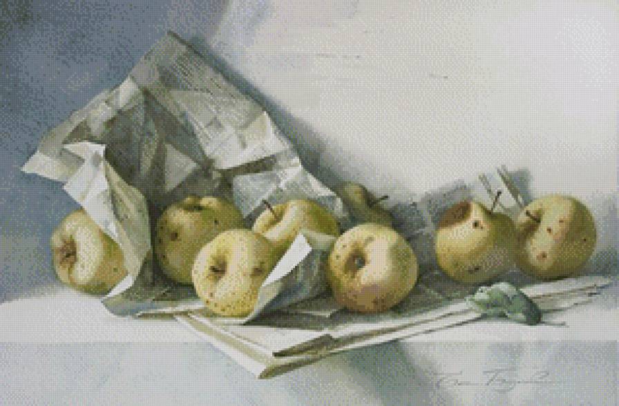 натюрморт с яблоками - кухня, натюрморт, яблоки, живопись, фрукты - предпросмотр