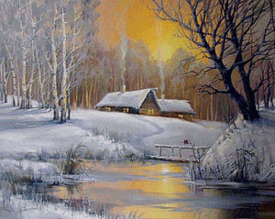 Зимний день - домик, пейзаж, зима, день, солнце, лес - предпросмотр