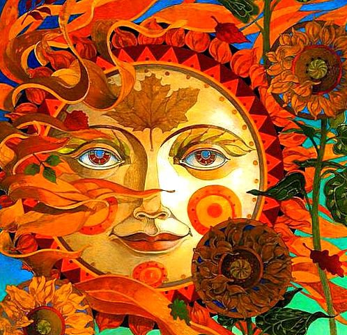 Осеннее солнышко - солнце, осень, листья, подсолнухи - оригинал