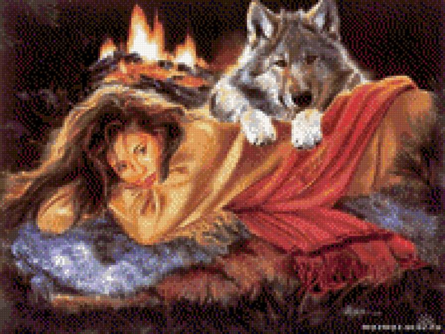 Девушка и волк - волк, девушка, женщина - предпросмотр