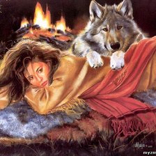 Оригинал схемы вышивки «Девушка и волк» (№594488)