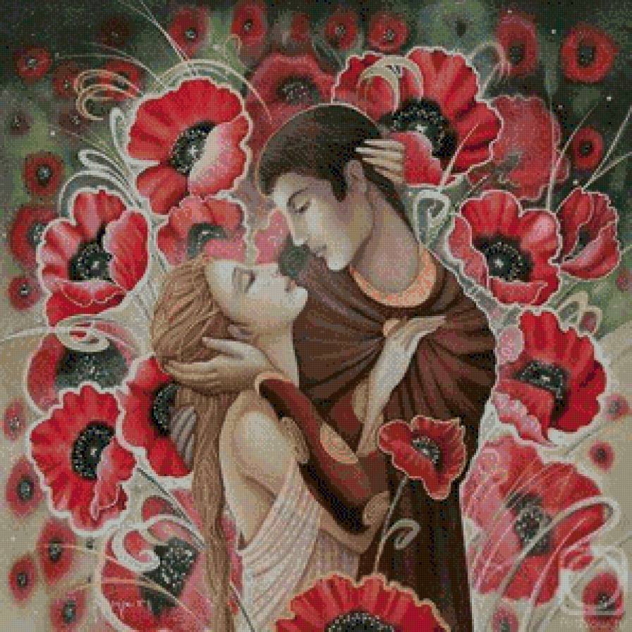 влюбленная пара - любовь, маки, парень, пара, цветы, девушка - предпросмотр