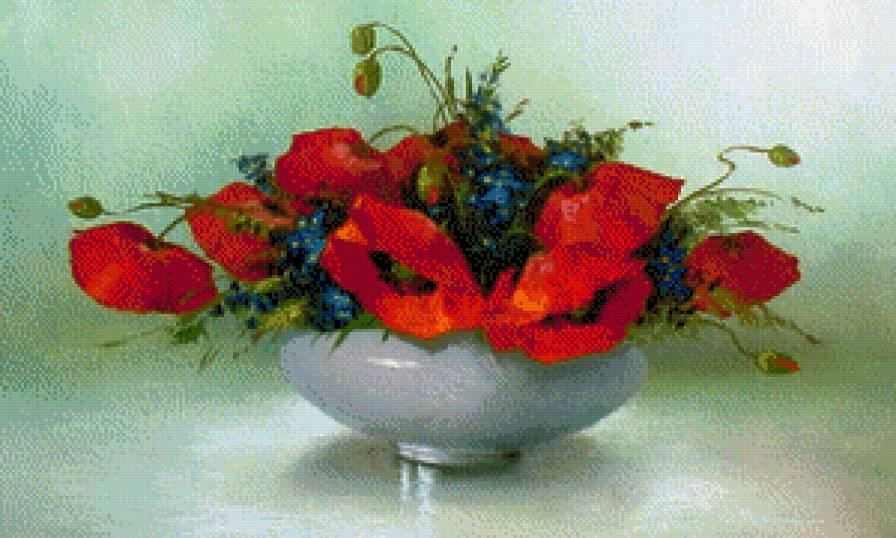 Ваза с маками. - маки, цветы, живопись, букет - предпросмотр