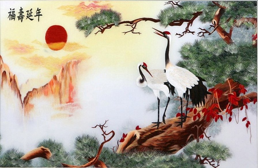 журавли на сосне - журавли, фэн-шуй - оригинал