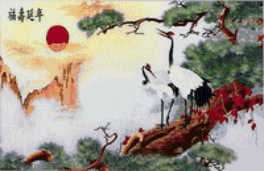 журавли на сосне - журавли, фэн-шуй - предпросмотр