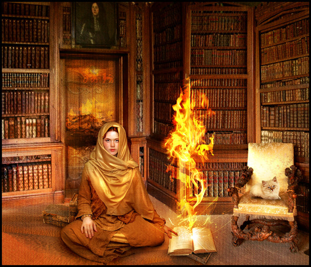 книга огня - огонь, книги, девушка, волшебство - оригинал