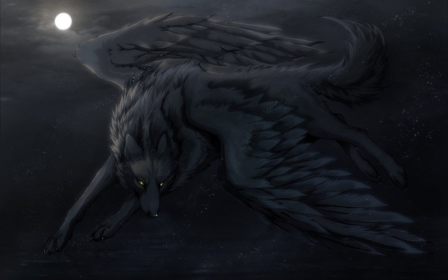 крылья ночи - волк, ночь, луна - оригинал