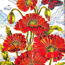 Оригинал схемы вышивки «Маки с бабочкой» (№595859)