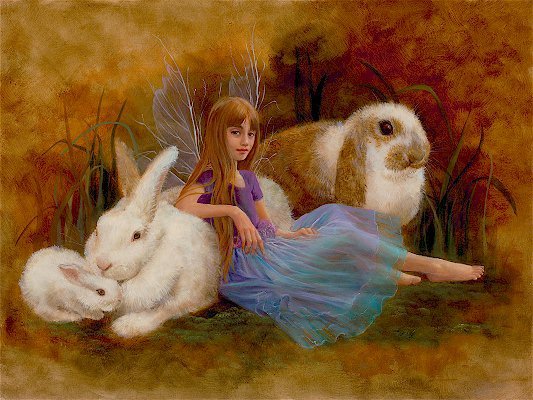 Девочка и зайцы - оригинал