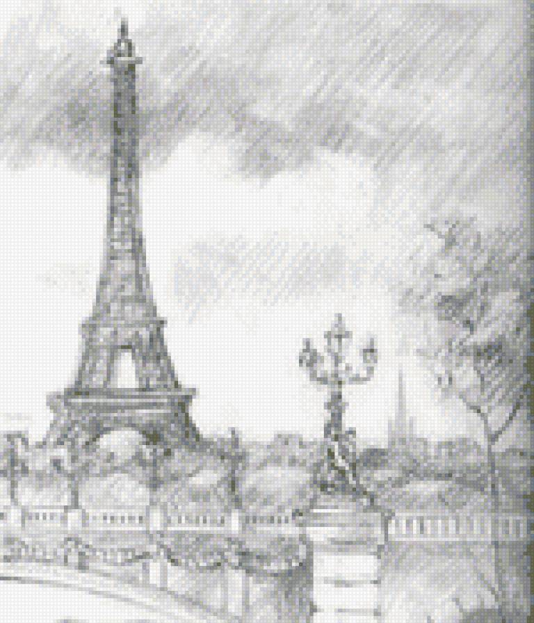Париж - серый, эйфелева башня, париж, дождь - предпросмотр