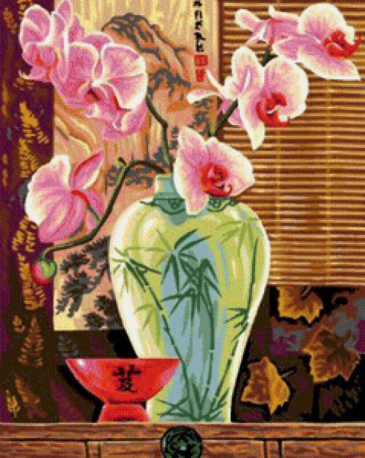 Орхидея - азия, натюрморт, восток, цветы - предпросмотр
