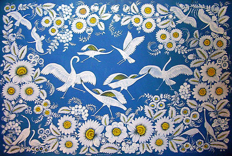Журавли - картина, цветы, птицы, журавли - оригинал