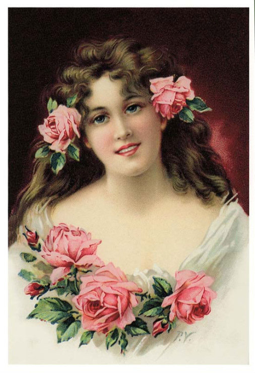 Девушка-ретро - розы, девушка, дама, цветы, красавица - оригинал