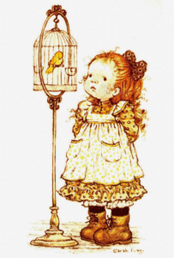 Девочка с птичкой - девочка, птицы, детская, дети - предпросмотр