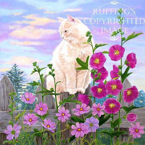 на заборчик я залез - цветы, котики - оригинал