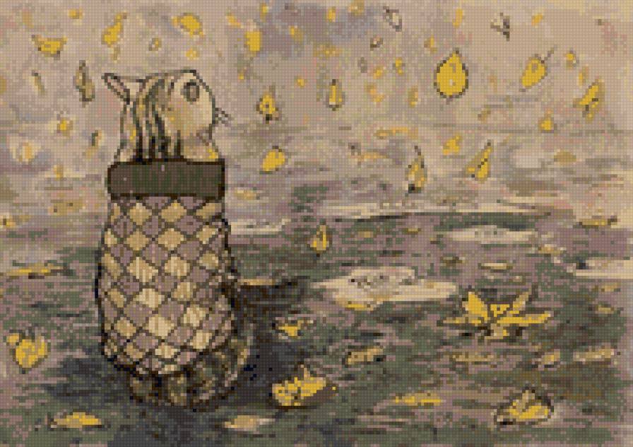 листопад - кошка, осень, кот, листья, грусть - предпросмотр