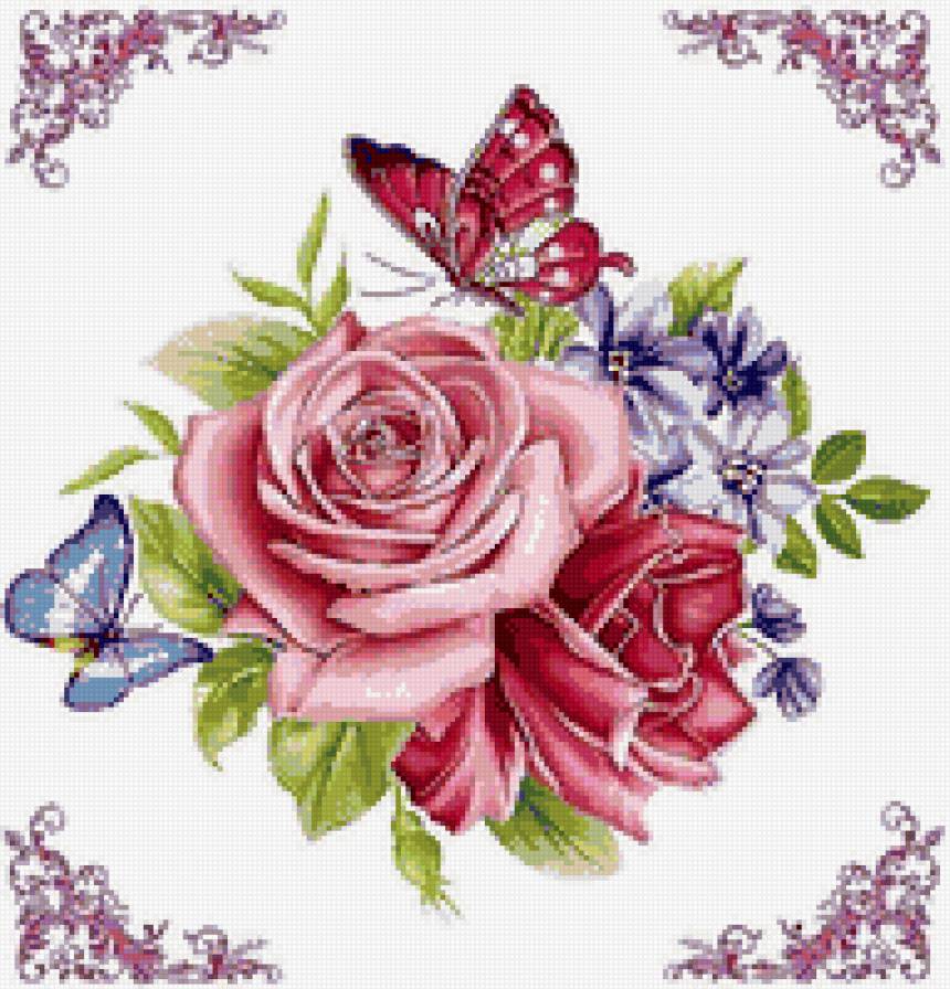 Подушка с розами - бабочки, цветы, подушка, розы - предпросмотр
