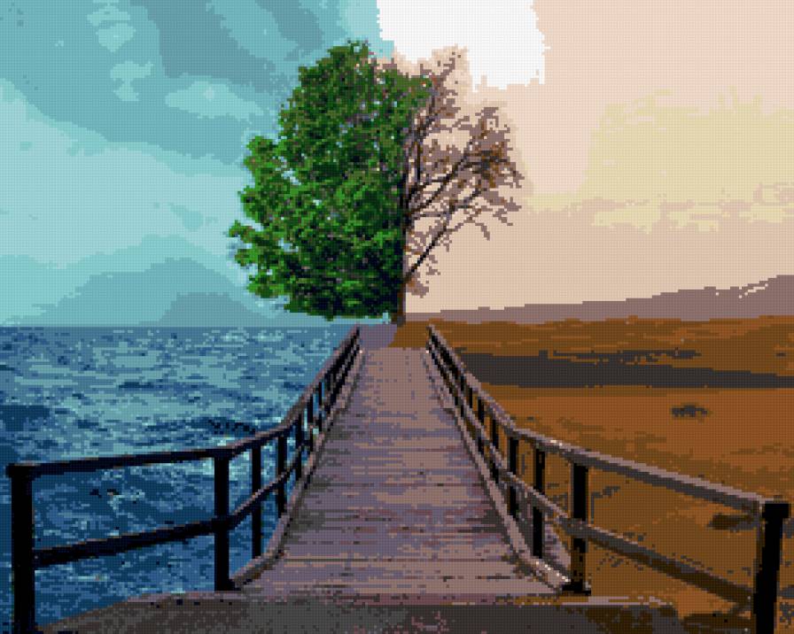 две поры - деревья, мост, вода - предпросмотр