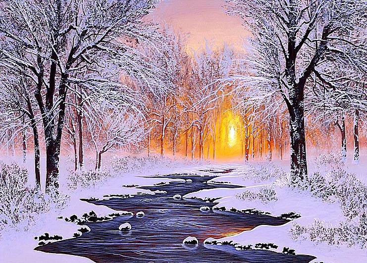 Зимний закат - закат, река, зима, пейзаж - оригинал