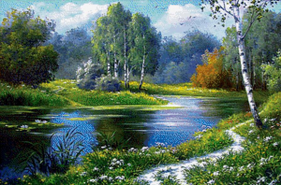 Тропинка - река, пейзаж, березки, тропинка, лето, озеро - предпросмотр