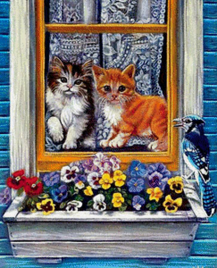 У окошка - птички, кошки, животные, собаки - предпросмотр