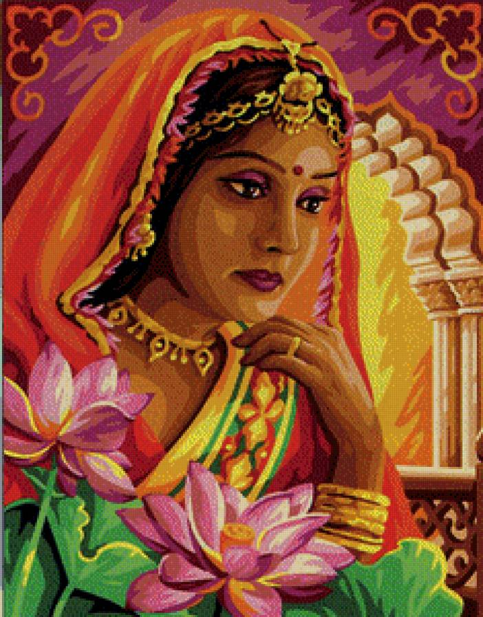 Индийская девушка - девушка, цветы, индия, лотос, восток, красавица - предпросмотр