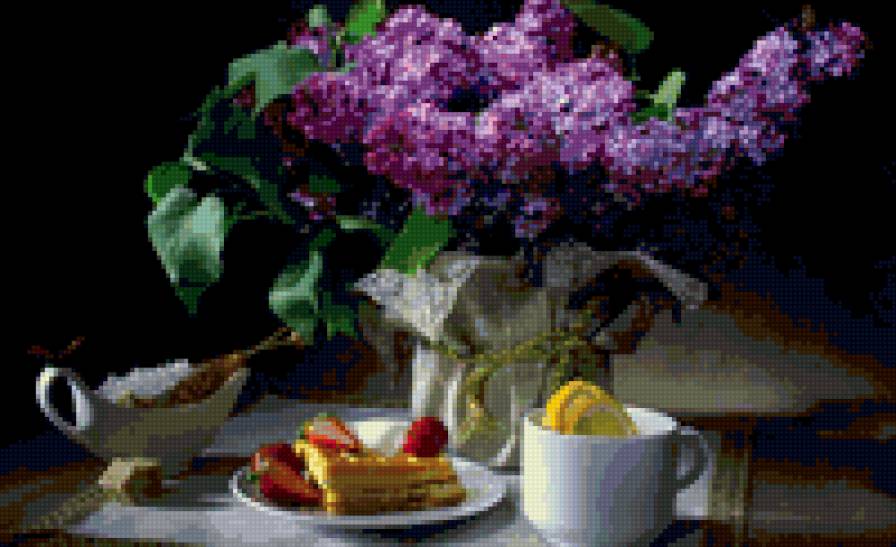 завтрак - букет, сирень, кухня, натюрморт, цветы - предпросмотр