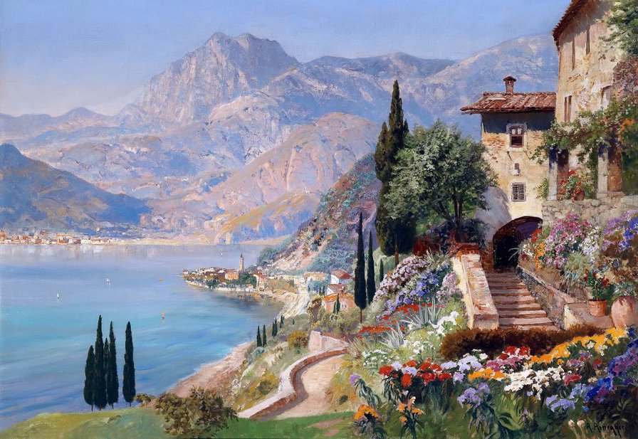 морской пейзаж - берег, море, горы - оригинал