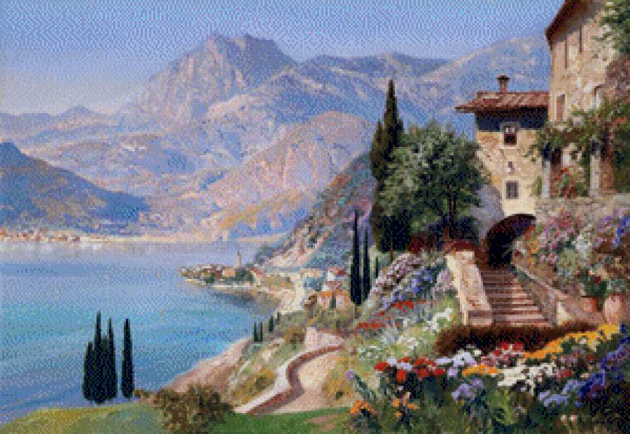 морской пейзаж - берег, море, горы - предпросмотр