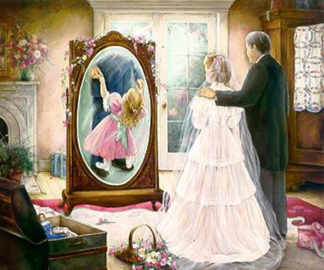 Глазами отца - у зеркала, отец, дочь, невеста - оригинал