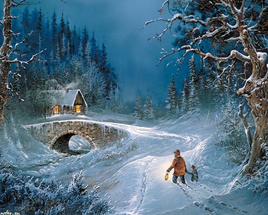дорога домой - снег, дом, люди, зима - оригинал