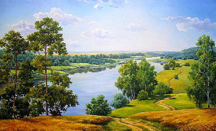 Родная природа - река, россия, пейзаж, картина, природа - оригинал