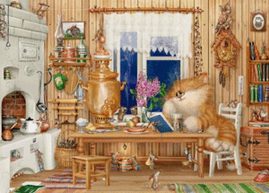 посиделки - котик, кот, детские, открытки, декор, картинки - предпросмотр