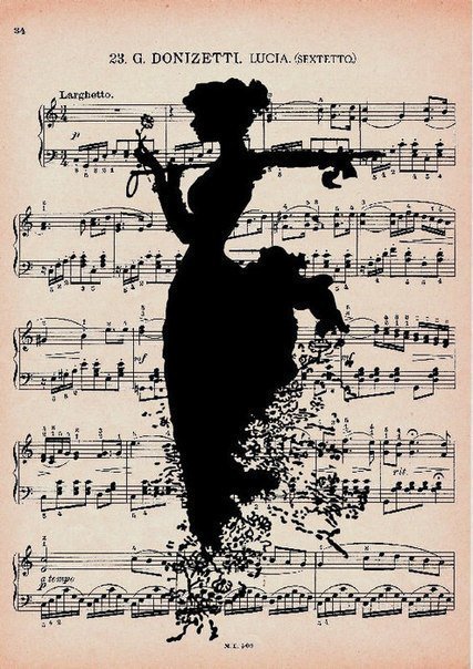 ноты - ретро, винтаж, ноты, девушка - оригинал