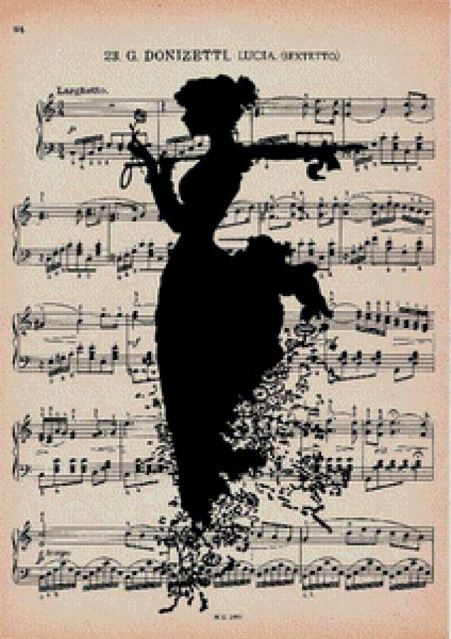 ноты - ретро, винтаж, девушка, ноты - предпросмотр