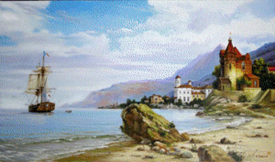 в спокойно гавани - берег, море, корабли, гавань - предпросмотр