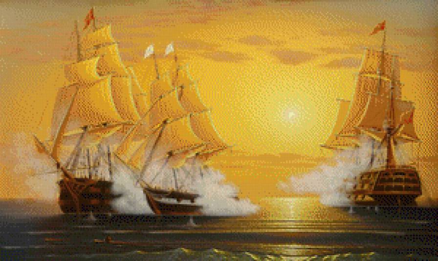 бой на закате - корабли, море - предпросмотр