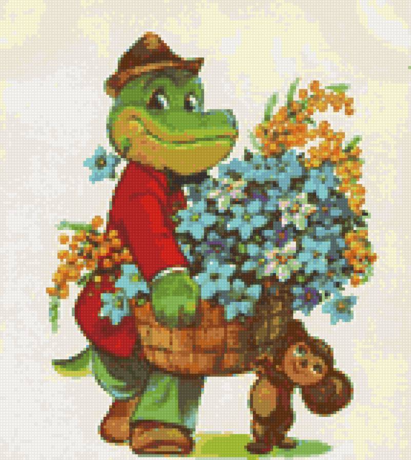 Открытка 7 - чебурашка, гена, поздравления, цветы, праздник - предпросмотр