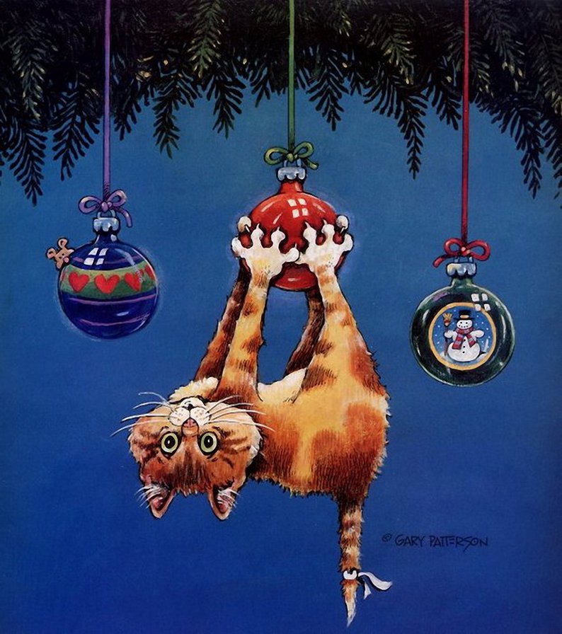 Кот на елке - коты, приколы, юмор, животные - оригинал