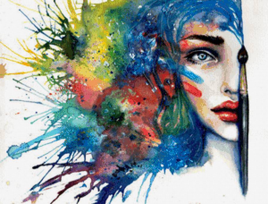 игра красок - краски, девушка, портрет, акварель - предпросмотр