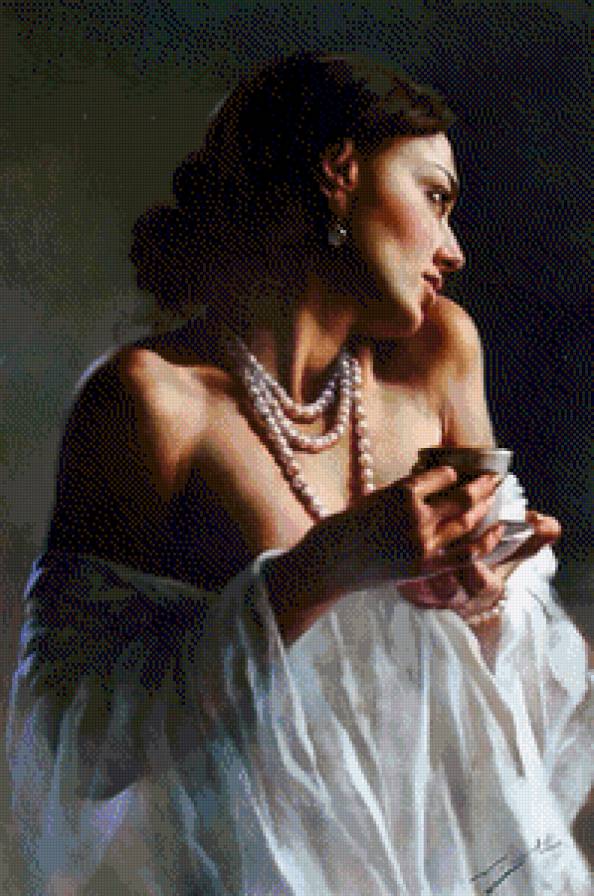 женский образ - женщина, жемчуг, девушка, красота, чашка чая, женский образ - предпросмотр