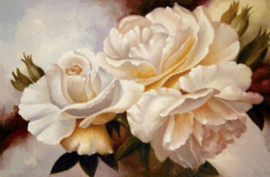 белые розы - картина цветы - предпросмотр