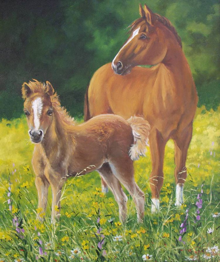 мама с малышом - картина лошади - оригинал
