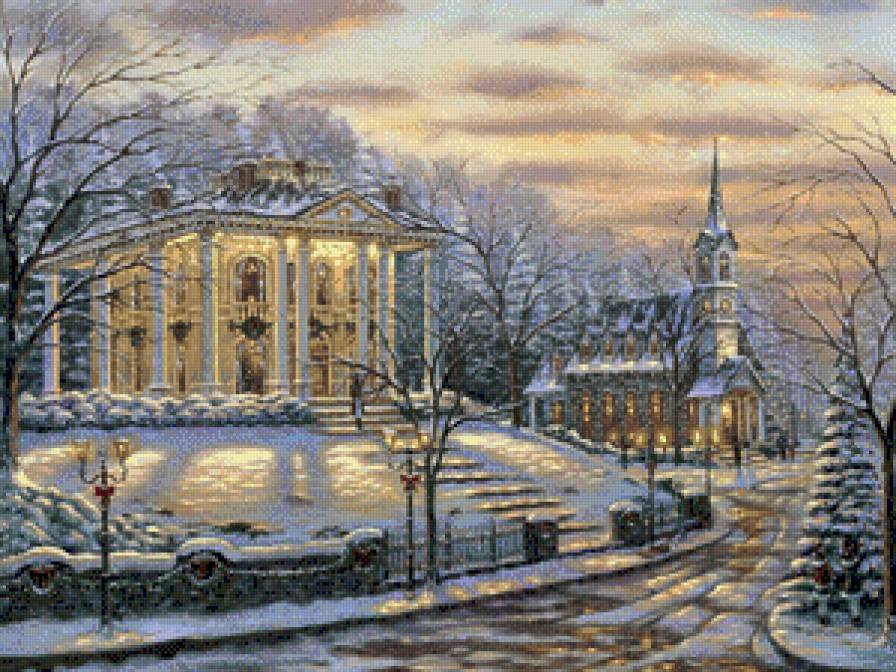 рождество - дом, елка, снег, зима - предпросмотр