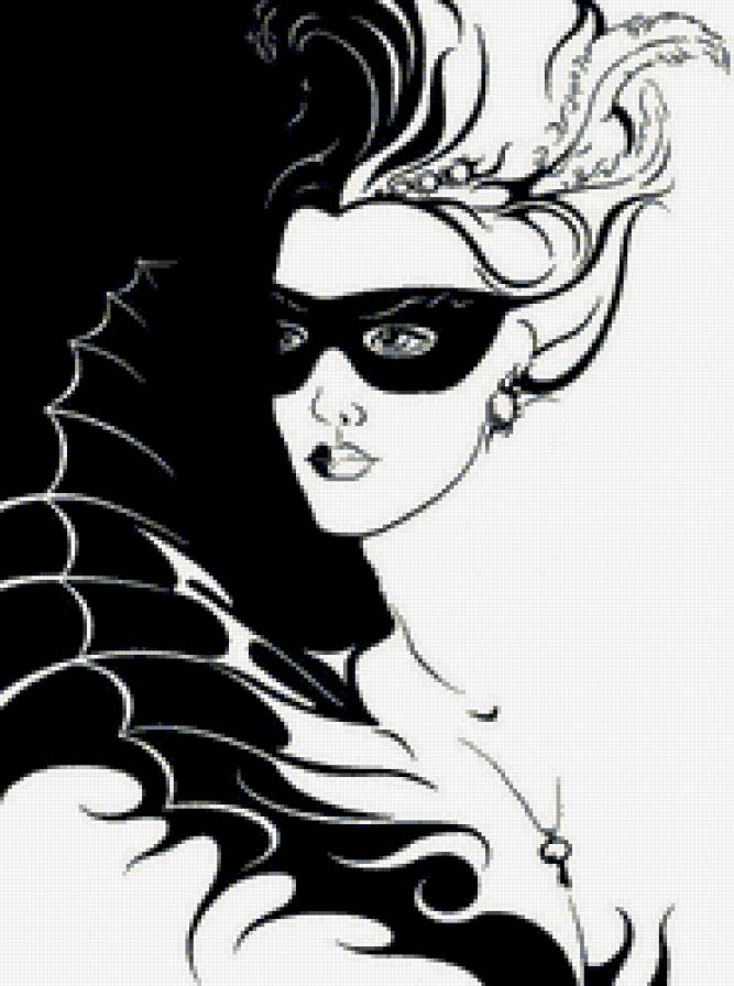 Инкогнито - красавица, маска, маскарад, монохром, девушка, дама - предпросмотр