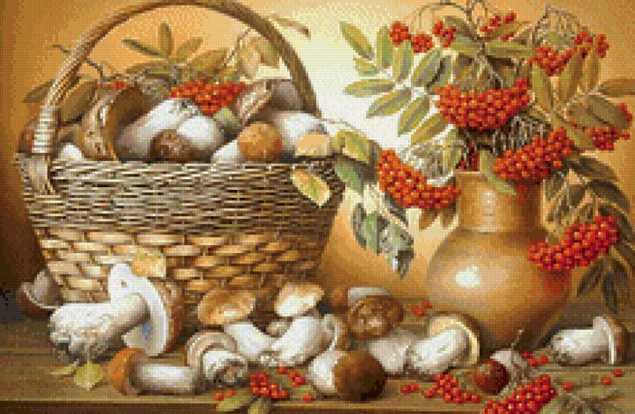 Натюрморт с грибами - натюрморт - предпросмотр